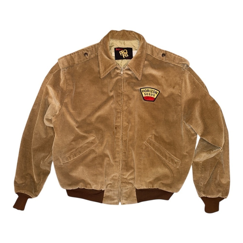 Vintage Tan and Brown Corduroy Bomber Jacket with Retro Style